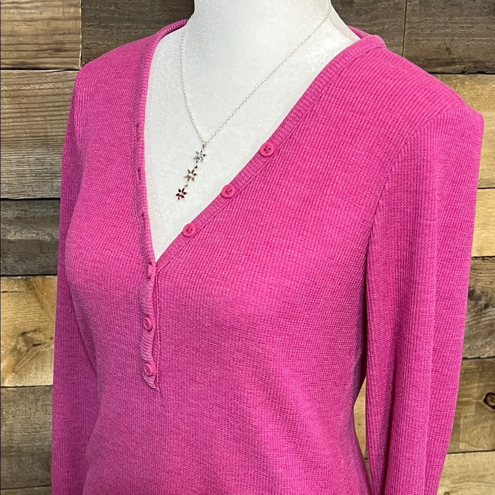 American Eagle Outfitters Fuchsia Long Sleeve V Neck Top